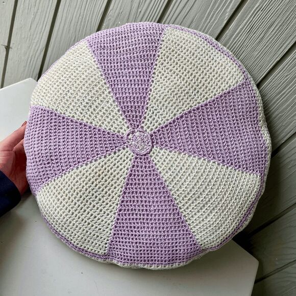 VTG Hand-Crocheted Round Pillow | Lavender & White Pinwheel Pattern | Refreshed - Picture 9 of 9